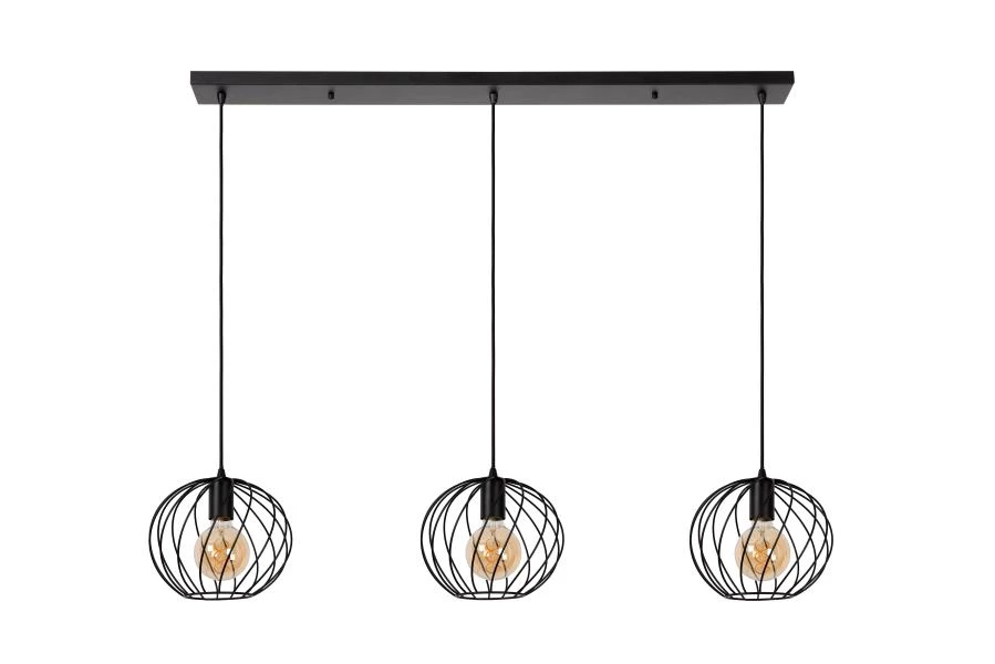 Lucide DANZA - Pendant light - 3xE27 - Black - off